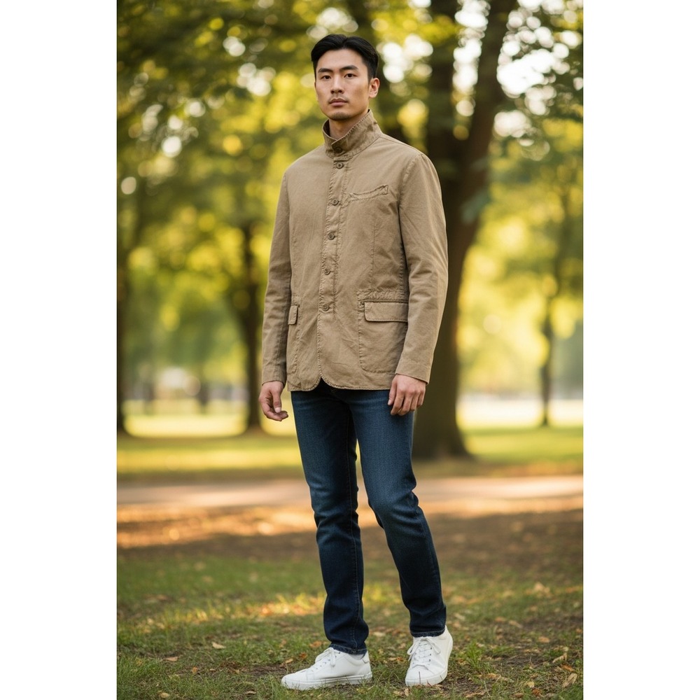 Johnston & Murphy Mens Tan Cotton Field Jacket Utility Blazer Size L Brown